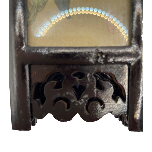 Vintage Asian Folding Screen Mini 4 Silk Panel Hand Painted Wood Bird/Floral - Picture 10 of 10